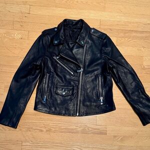 Women’s Whistles Black Leather Biker Jacket size 10